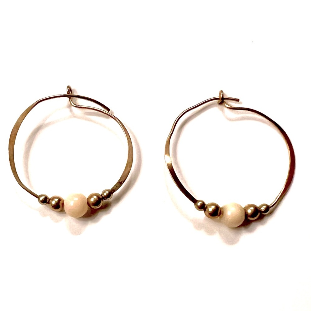 Vintage Delicate Gold Hoops with Small Pink and Gold Beads